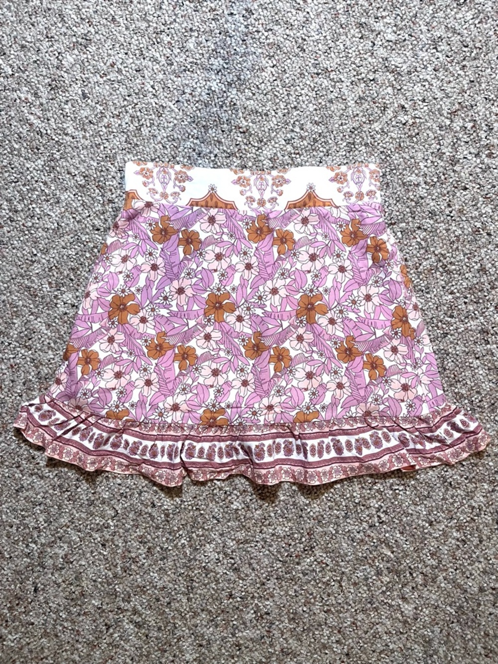 Altar’d State Floral Pink Ruffle Hem Mini Skirt